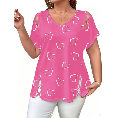 Women’s Heart Print Cut-Out V-Neck Top