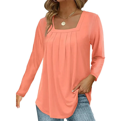 Women’s Square Neck Pleated Long Sleeve Top