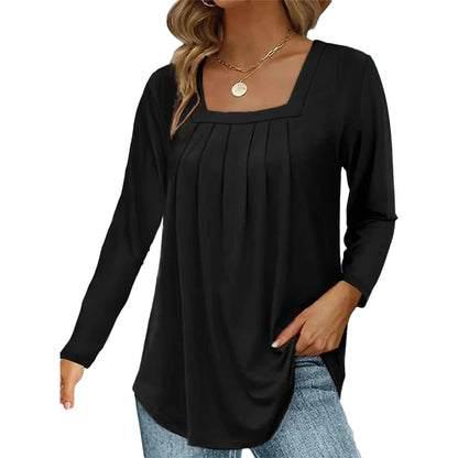 Women’s Square Neck Pleated Long Sleeve Top