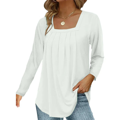 Women’s Square Neck Pleated Long Sleeve Top