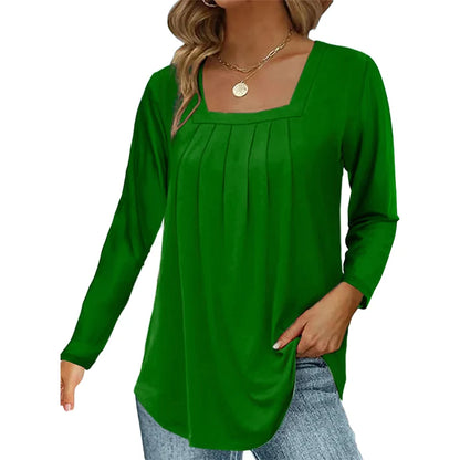 Women’s Square Neck Pleated Long Sleeve Top