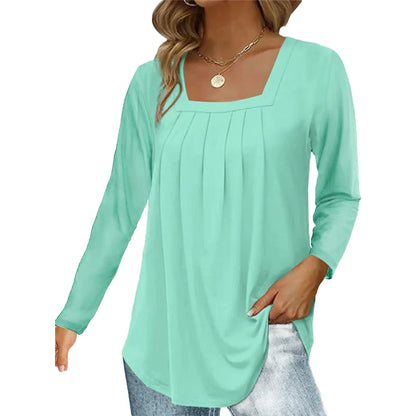Women’s Square Neck Pleated Long Sleeve Top