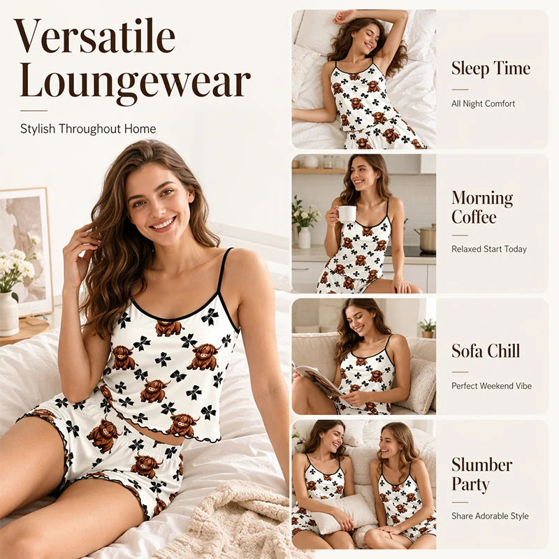 Women’s Highland Cow Print Cami Pyjama Set