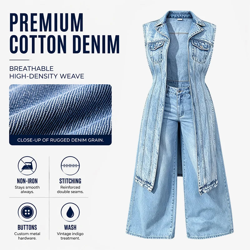 Women’s Asymmetric Longline Denim Vest