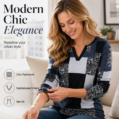Women’s Printed Long-Sleeve V-Neck Top