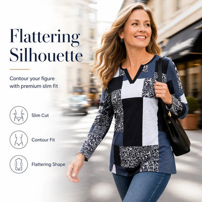 Women’s Printed Long-Sleeve V-Neck Top
