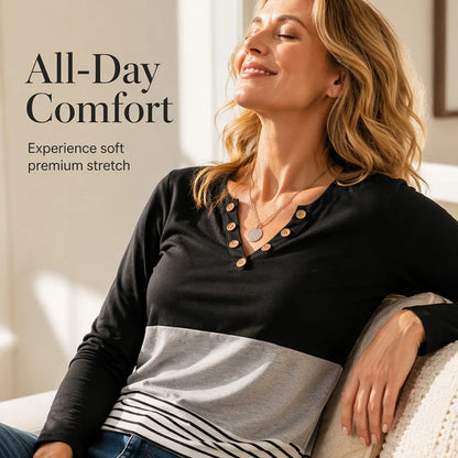 Women’s Printed Long-Sleeve V-Neck Top