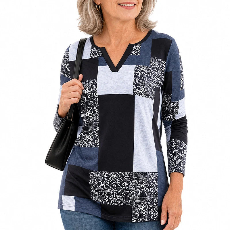 Women’s Printed Long-Sleeve V-Neck Top