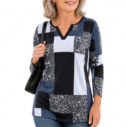 Women’s Printed Long-Sleeve V-Neck Top