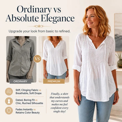 Women’s V-Neck Pleated Long-Sleeve Top