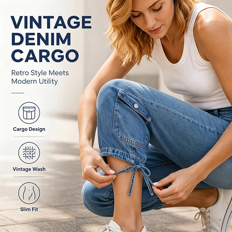Women’s Cargo Capri Jeans with Drawstring Hems