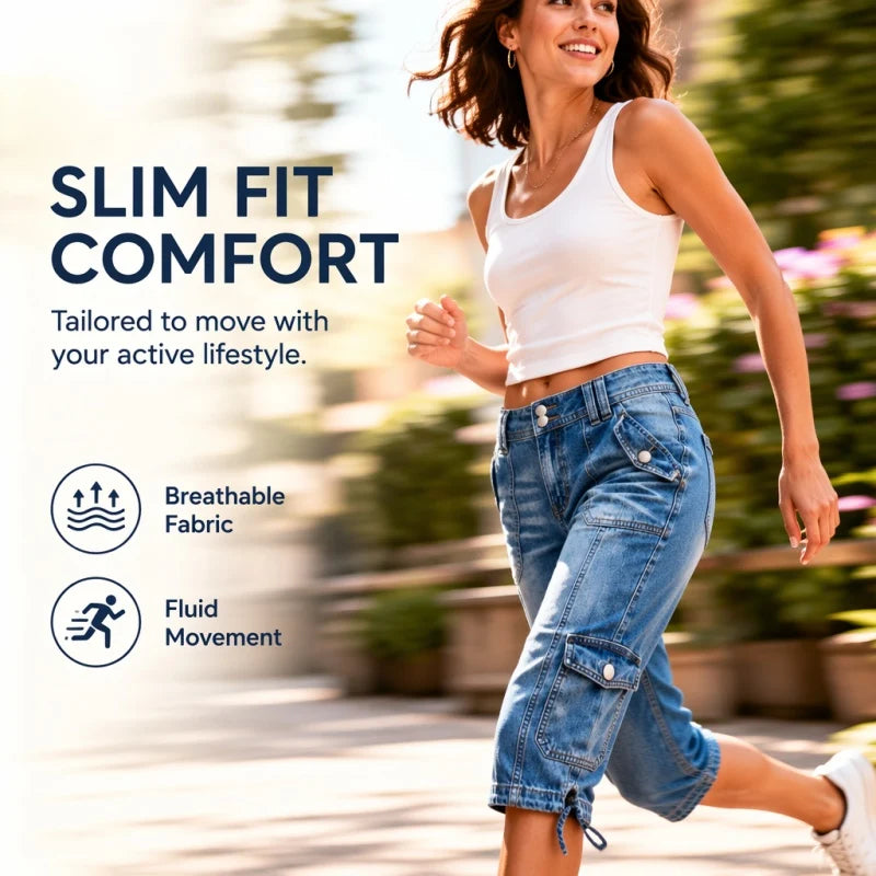Women’s Cargo Capri Jeans with Drawstring Hems