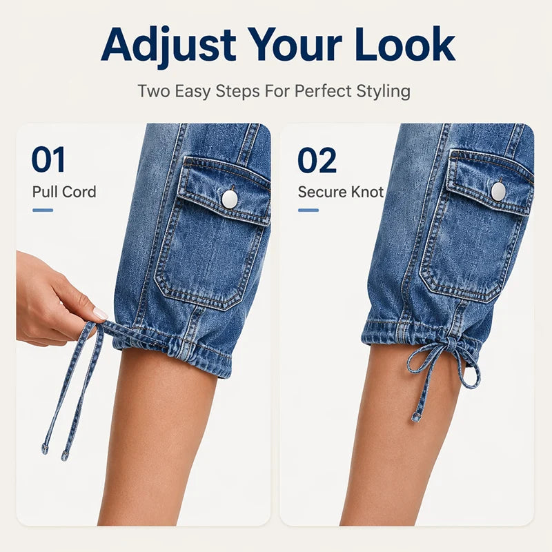 Women’s Cargo Capri Jeans with Drawstring Hems