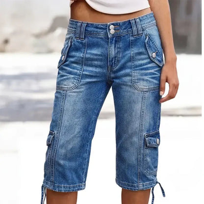 Women’s Cargo Capri Jeans with Drawstring Hems