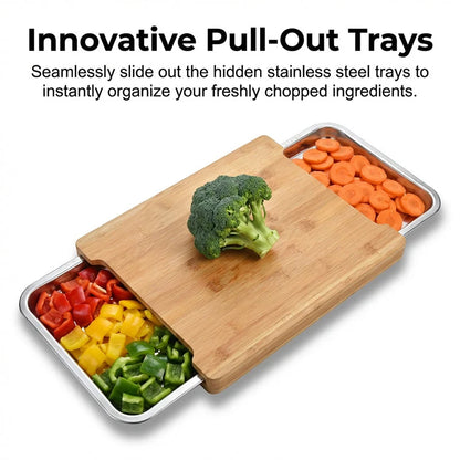 Wooden Cutting Board with Pull-Out Trays