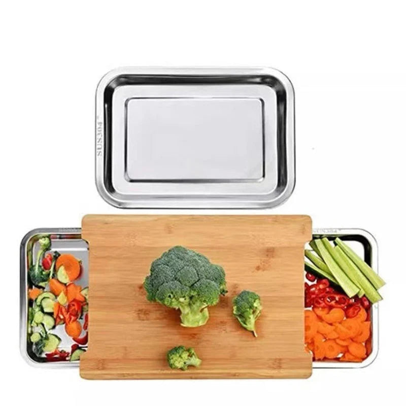 Wooden Cutting Board with Pull-Out Trays