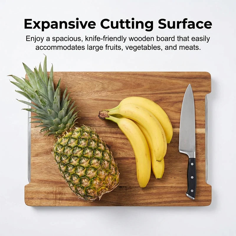 Wooden Cutting Board with Pull-Out Trays