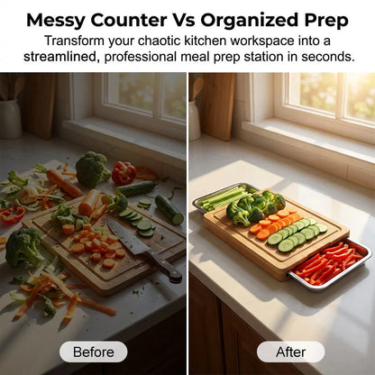 Wooden Cutting Board with Pull-Out Trays
