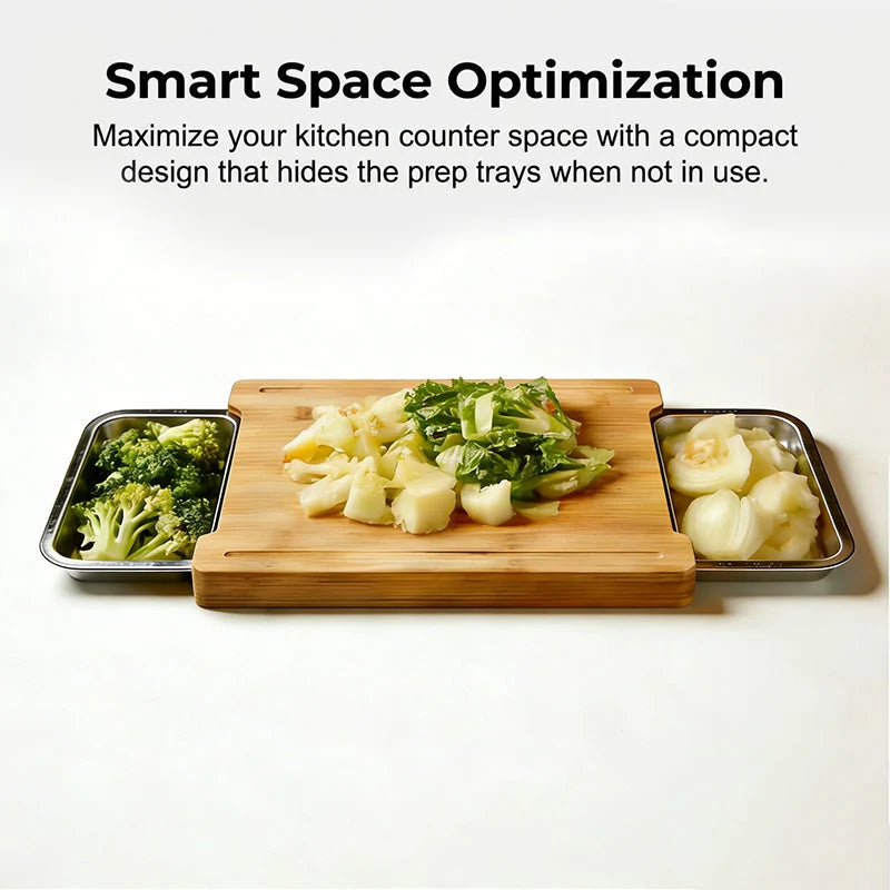 Wooden Cutting Board with Pull-Out Trays