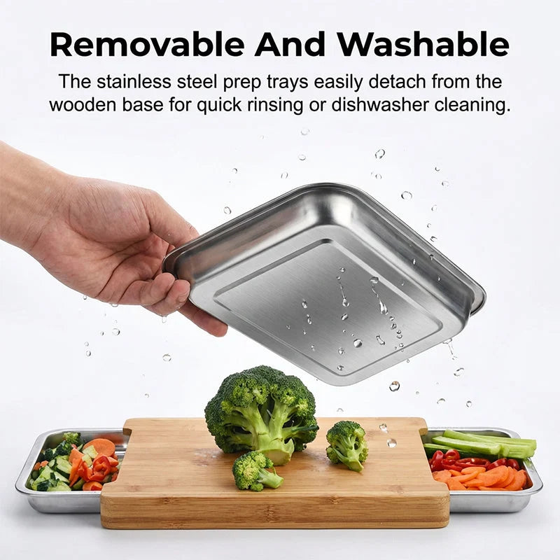 Wooden Cutting Board with Pull-Out Trays