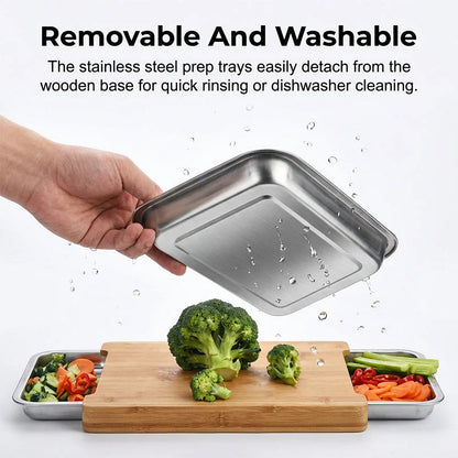 Wooden Cutting Board with Pull-Out Trays