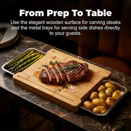 Wooden Cutting Board with Pull-Out Trays