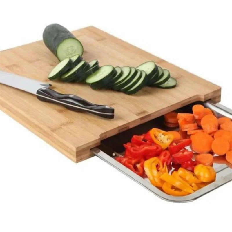 Wooden Cutting Board with Pull-Out Trays