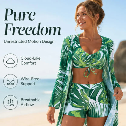 Women’s Tropical Print Three-Piece Swimwear Set