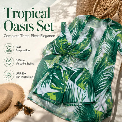 Women’s Tropical Print Three-Piece Swimwear Set