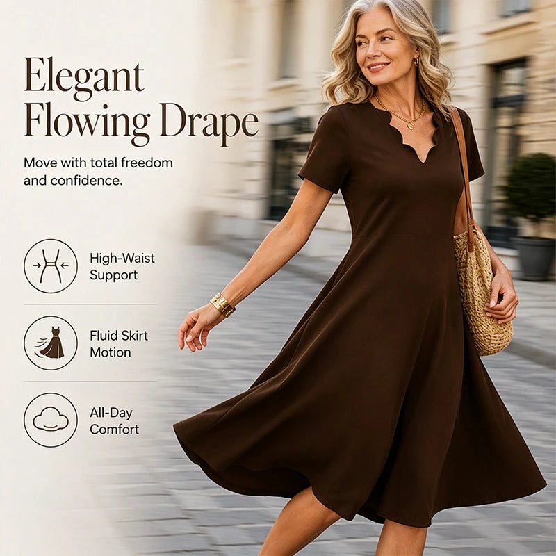 Women’s Scalloped V-Neck Midi Dress