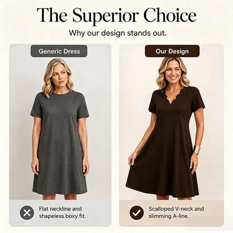 Women’s Scalloped V-Neck Midi Dress