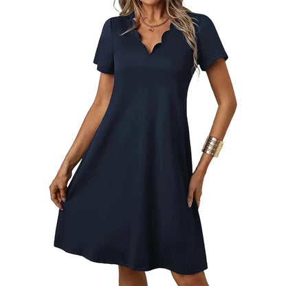 Women’s Scalloped V-Neck Midi Dress