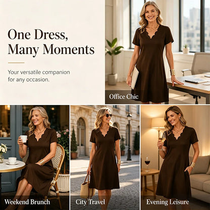 Women’s Scalloped V-Neck Midi Dress