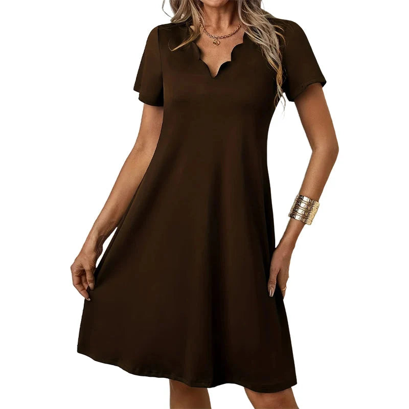 Women’s Scalloped V-Neck Midi Dress