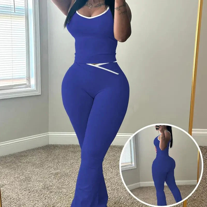 Women’s Cross-Waist Tank and Flared Trousers Set