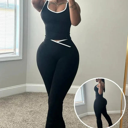 Women’s Cross-Waist Tank and Flared Trousers Set