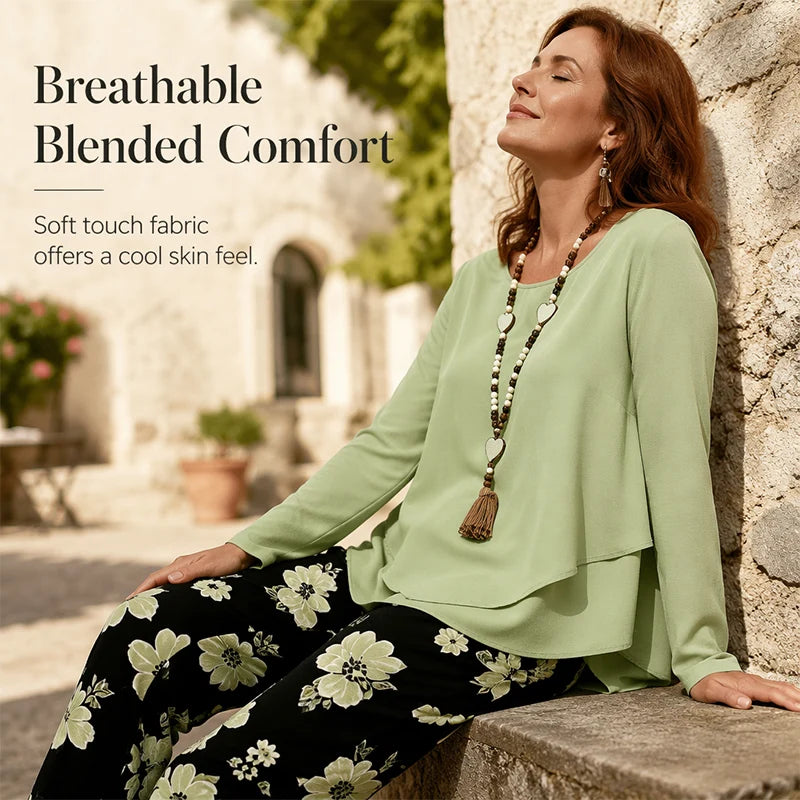 Women's Casual Two-Piece Top and Trousers Set