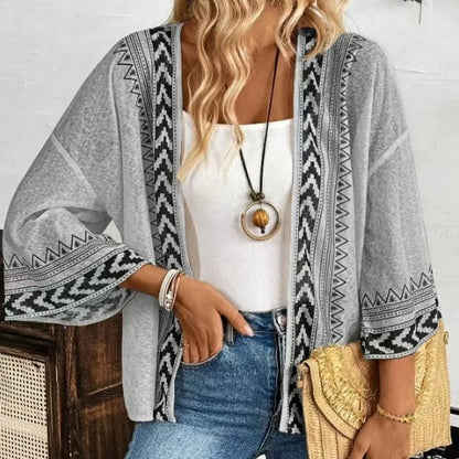 Women’s Retro Geometric Print Open-Front Cardigan