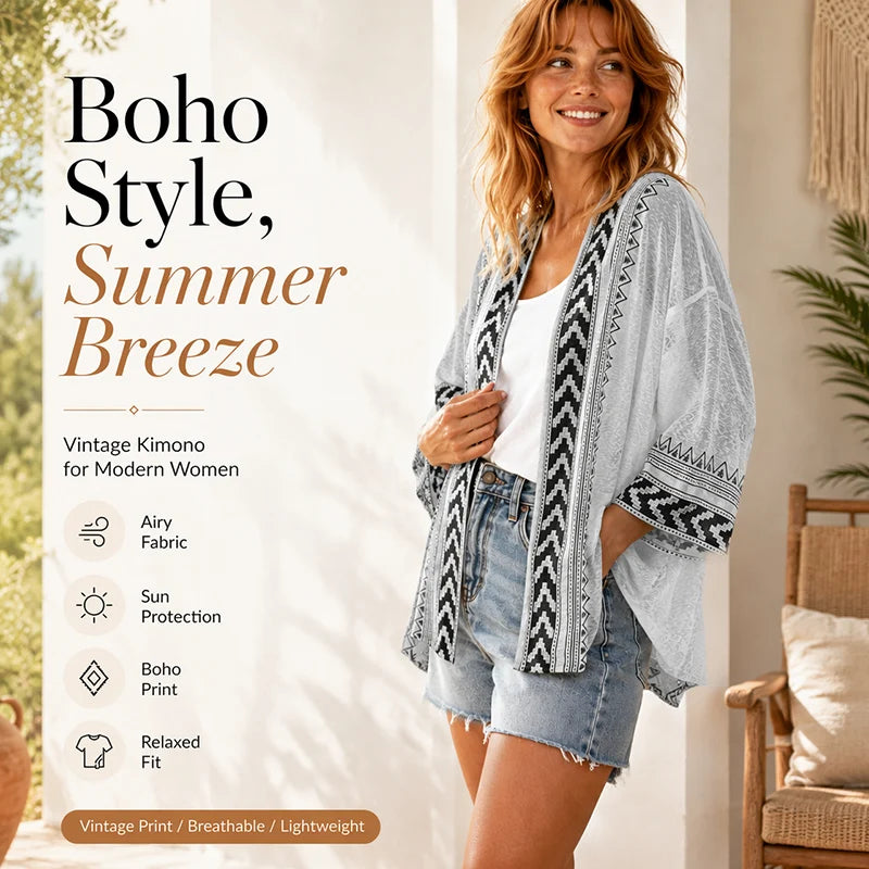 Women’s Retro Geometric Print Open-Front Cardigan