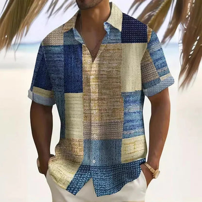 Men’s Contrast Patchwork Short-Sleeve Shirt