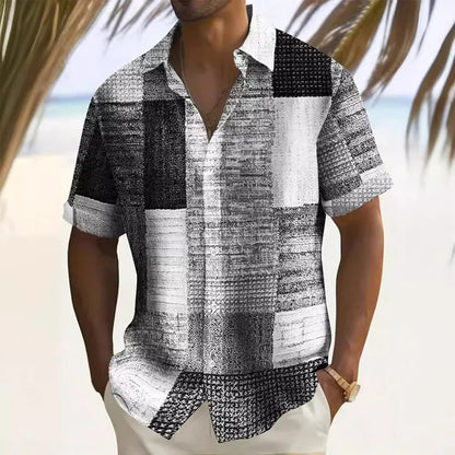 Men’s Contrast Patchwork Short-Sleeve Shirt
