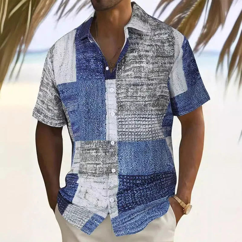 Men’s Contrast Patchwork Short-Sleeve Shirt