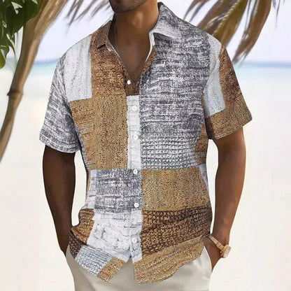 Men’s Contrast Patchwork Short-Sleeve Shirt