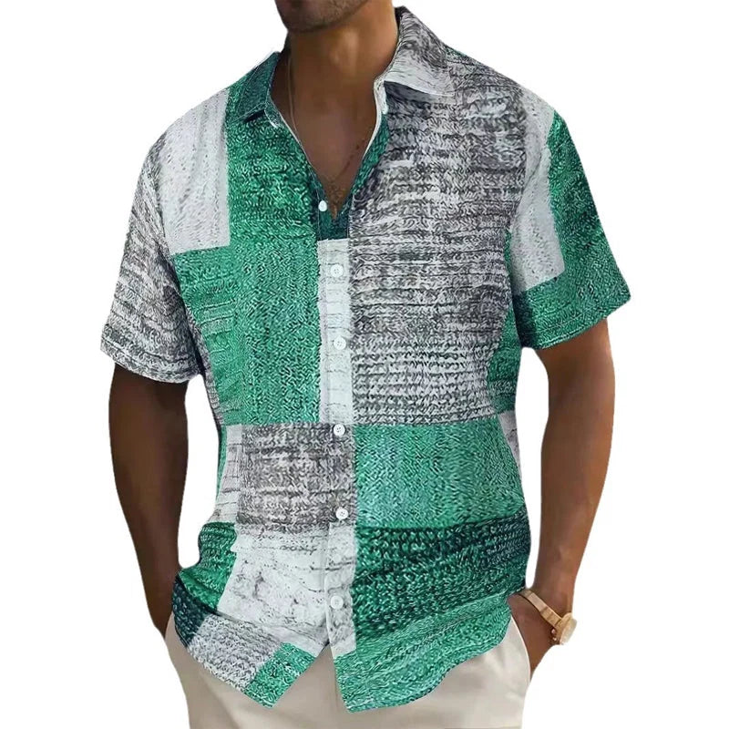 Men’s Contrast Patchwork Short-Sleeve Shirt