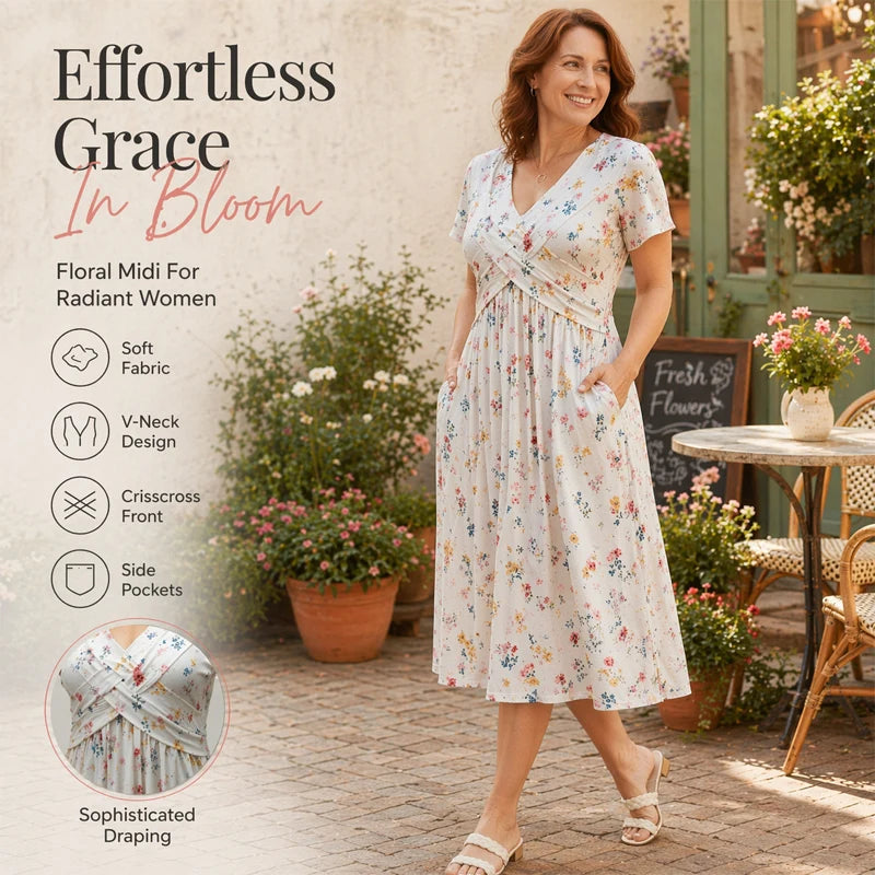 Women’s V-Neck Floral Twist-Waist Dress