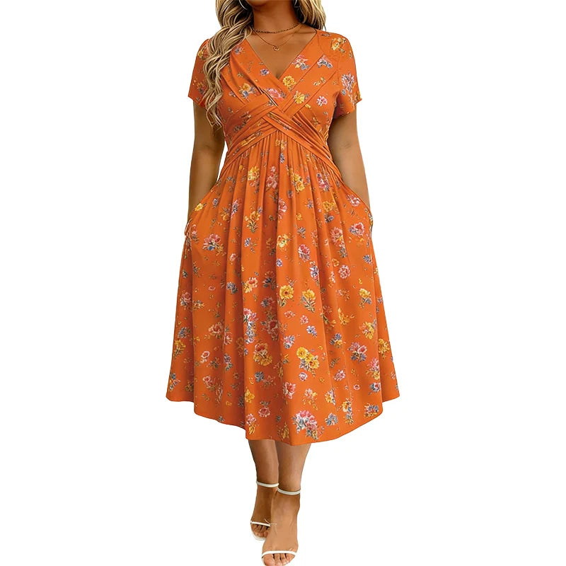 Women’s V-Neck Floral Twist-Waist Dress