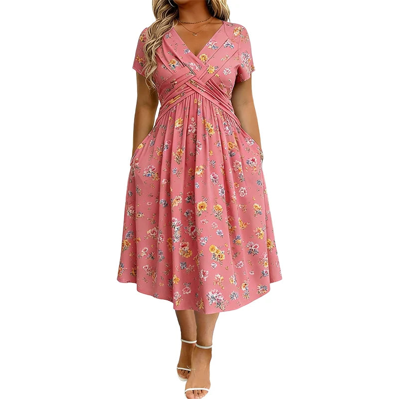 Women’s V-Neck Floral Twist-Waist Dress