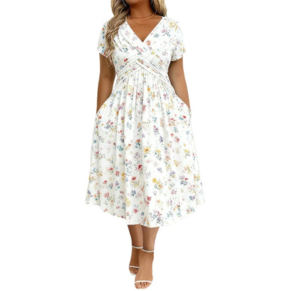 Women’s V-Neck Floral Twist-Waist Dress