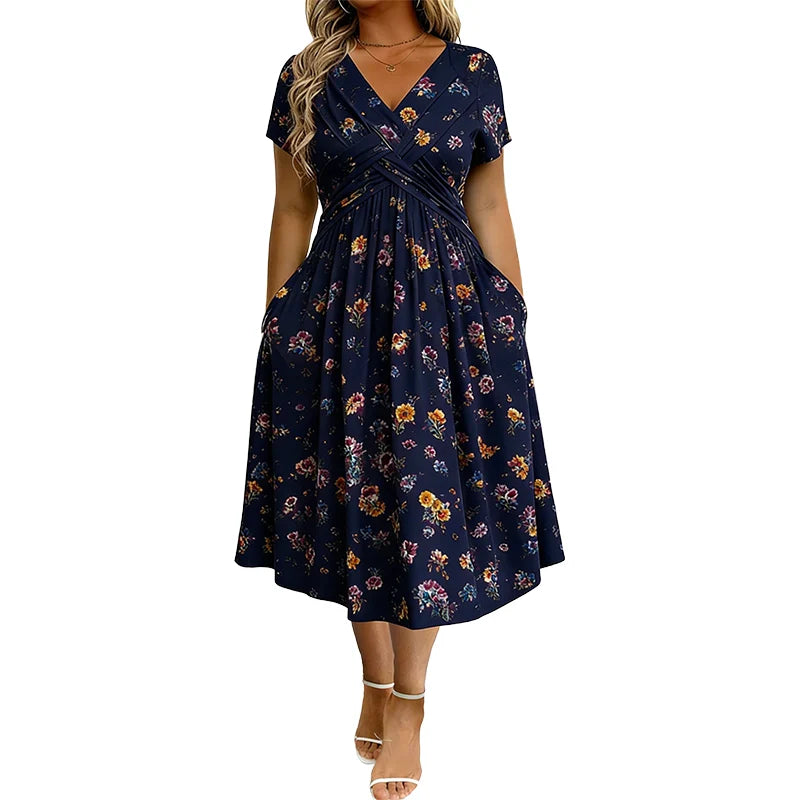 Women’s V-Neck Floral Twist-Waist Dress