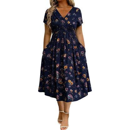 Women’s V-Neck Floral Twist-Waist Dress